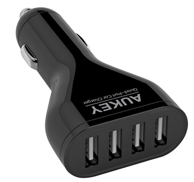 7. Aukey 48W/9.6A 4 Port USB Car Charger Adapter with AIPower Tech