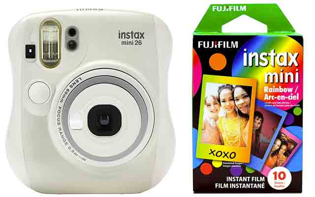 6. Fujifilm Instax Mini 26 + Rainbow Film Bundle - White