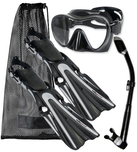 3. Mares Volo Power Fin Mask Snorkel Scuba Diving Gear Set