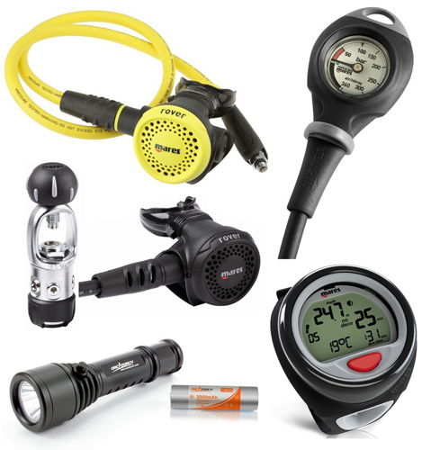 6. Mares Rover Regulator Puck Dive Computer Scuba Gear Package with LED Dive Light