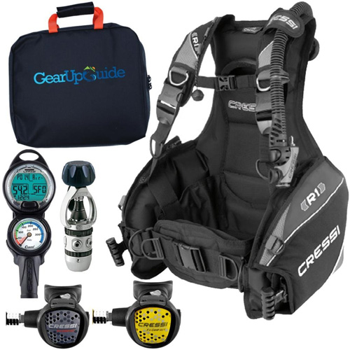 2. Cressi R1 BCD Leonardo Dive Computer AC2 Compact Regulator Set GupG Reg BagScuba Diving Package