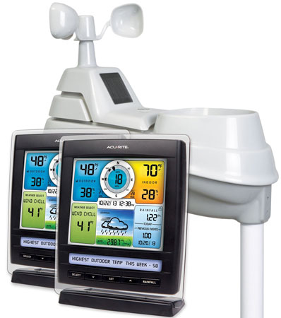 10.  AcuRite 01078M Pro Color Weather Station With Two Displays and Rain/Wind/Count Temperature/Humidity