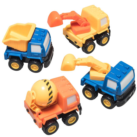 10. Prextex Pull Back And Go Construction Vehicle Stocking Stuffers and Toys For Boys (Includes: Cement Tanker, Dump Truck, Bulldozers)