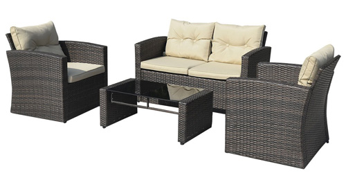 2. Giantex 4 PCS Cushioned Wicker Patio Sofa Furniture Set Garden Lawn Seat Gradient Brown