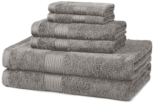 7. AmazonBasics Fade-Resistant Cotton 6-Piece Towel Set, Grey