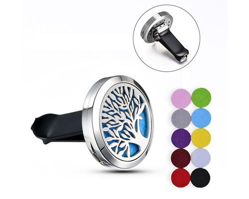 9. ZX Jewelry Car Air Freshener Aromatherapy Essential Oil Diffuser Locket Hollow Tree Pendant Stainless Steel